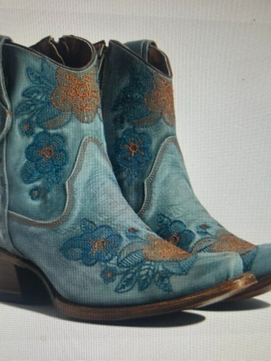 Corral Shoes - Corral Rich Blue Leather Flower Embroidered Zip Ankle Snip Western Booties NEW